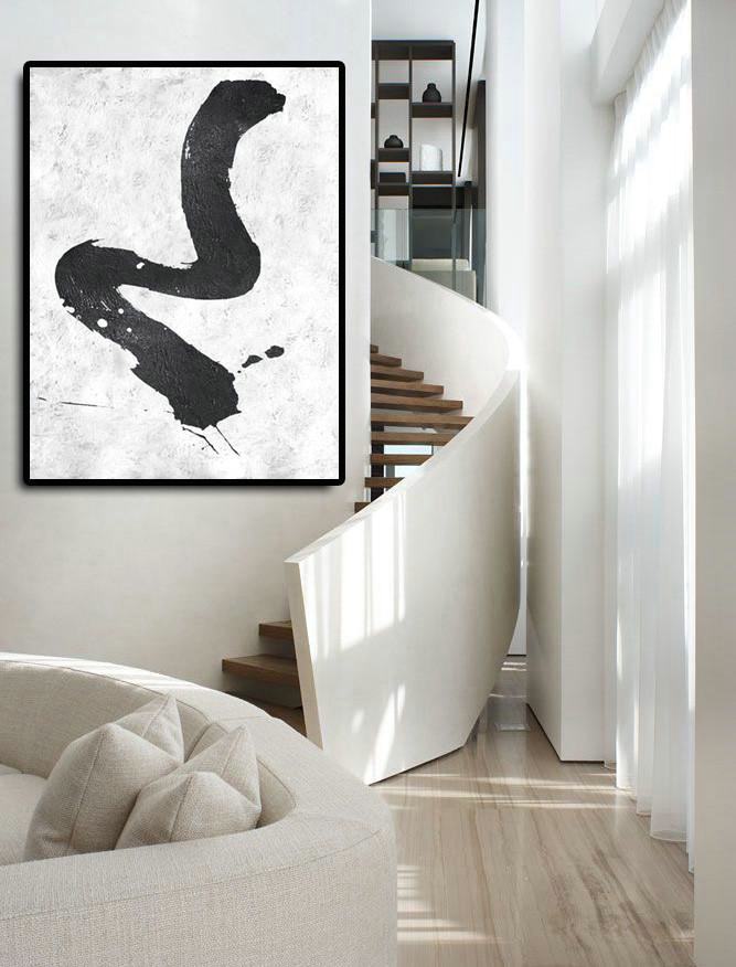 Large Abstract Art Handmade Painting,Black And White Minimal Painting On Canvas - Abstract Art On Canvas, Modern Art